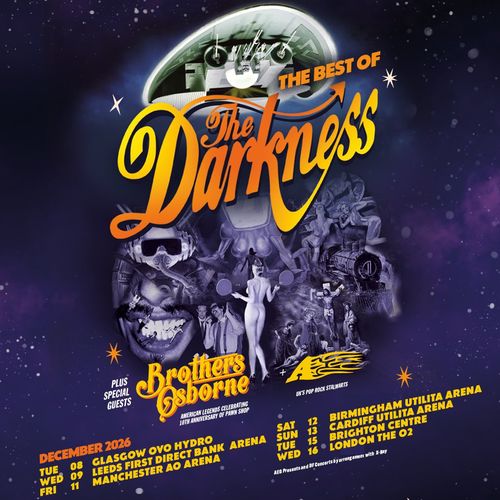 The Best of The Darkness plus Brothers Osborne + Ace The Darkness, Brothers Osborne, Ace december 2026 tour poster