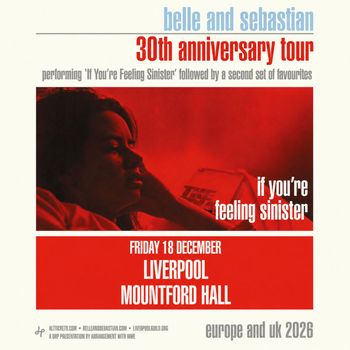 belle and sebastian 30th anniversary tour Belle and Sebastian at Mountford Hall on 18 December 2026 gig poster