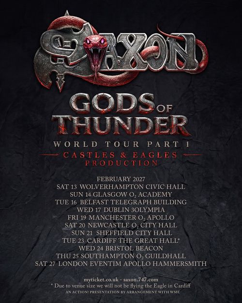Saxon - Gods of Thunder World Tour Part 1 Saxon, SAXON, Saxon february 2027 tour poster