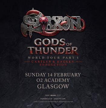 Saxon - Gods of Thunder World Tour Part 1 Saxon at O2 Academy on 14 February 2027 gig poster