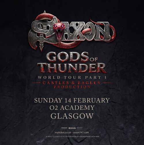 Saxon - Gods of Thunder World Tour Part 1 Saxon at O2 Academy on 14 February 2027 gig poster