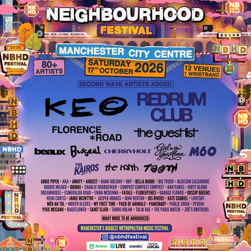 NEIGHBOURHOOD FESTIVAL M60, The Kairos, Cherryholt, beaux, Florence Road, The North, KEØ, The Guest List, Red Rum Club, Bügel at Manchester City Centre on 17 October 2026 gig poster