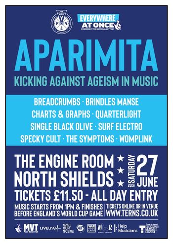 APARIMITA Charts & Graphs, Single Black Olive, QUARTERLIGHT, SURF ELECTRO, WOMPLINK, BREADCRUMBS, THE SYMPTOMS, BRINDLES MANSE, Specky Cult at THE ENGINE ROOM on 27 June 2026 gig poster