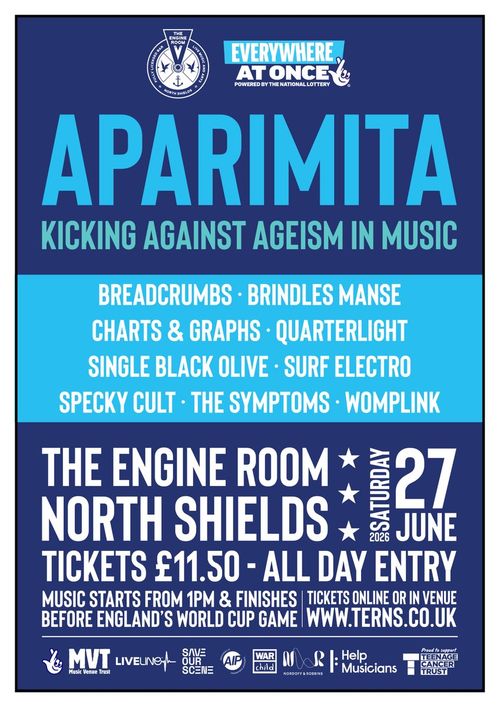 APARIMITA Charts & Graphs, Single Black Olive, QUARTERLIGHT, SURF ELECTRO, WOMPLINK, BREADCRUMBS, THE SYMPTOMS, BRINDLES MANSE, Specky Cult at THE ENGINE ROOM on 27 June 2026 gig poster