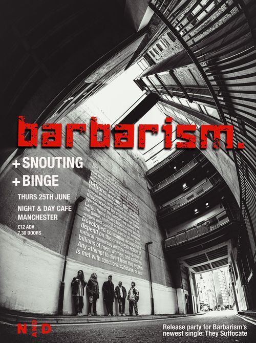 barbarism. SNOUTING, Binge at NIGHT & DAY CAFE on 25 June 2026 gig poster