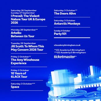 I Prevail: The Violent Nature Tour UK & Europe 2026 Arkells, Antarctic Monkeys, Space, I Prevail, The Doors Alive, Party101, 10 Years of 6LACK Tour, Jill Scott, The Amy Winehouse Experience september 2026 to october 2026 tour poster