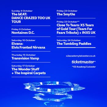 The bEAT: DANCE CRAZED TOO UK TOUR The Smyths, Transvision Vamp, The Tumbling Paddies, The Wonder Stuff, nontaines d.c., Elvana: Elvis Fronted Nirvana, Inspiral Carpets, Close To Tears: XS Tears of Gold Tour (Tears For Fears Tribute), INXS UK, The Beat october 2026 tour poster