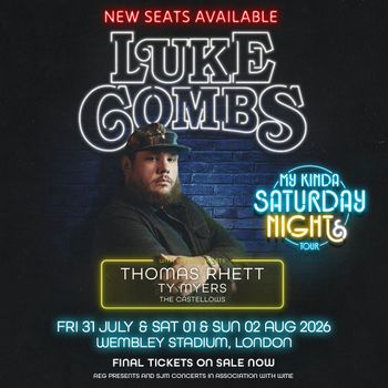 Luke Combs - My Kinda Saturday Night Tour Ty Myers, The Castellows, Luke Combs, Thomas Rhett july 2026 to august 2026 tour poster