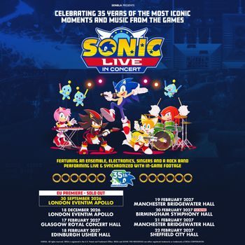 Sonic Live in Concert september 2026 to february 2027 tour poster