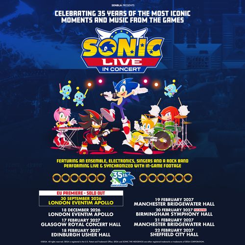 Sonic Live in Concert september 2026 to february 2027 tour poster
