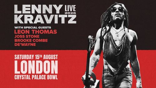 LENNY KRAVITZ LIVE 2026 De'Wayne, Brooke Combe, Lenny Kravitz, Leon Thomas, Joss Stone at Crystal Palace Bowl on 15 August 2026 gig poster