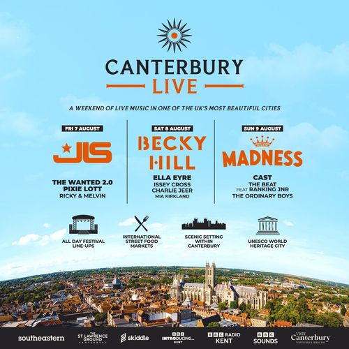Canterbury Live Cast, Pixie Lott, Ella Eyre, The Beat, The Ordinary Boys, Charlie Jeer, Becky Hill, Issey Cross, Mia Kirkland, JLS, Madness, RICKY & MELVIN, Ranking Jnr, The Wanted 2.0 august 2026 tour poster