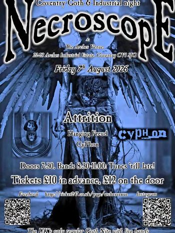 NecroscopE Hanging Freud, Cyphon, Attrition at The Arches Venue on 7 August 2026 gig poster
