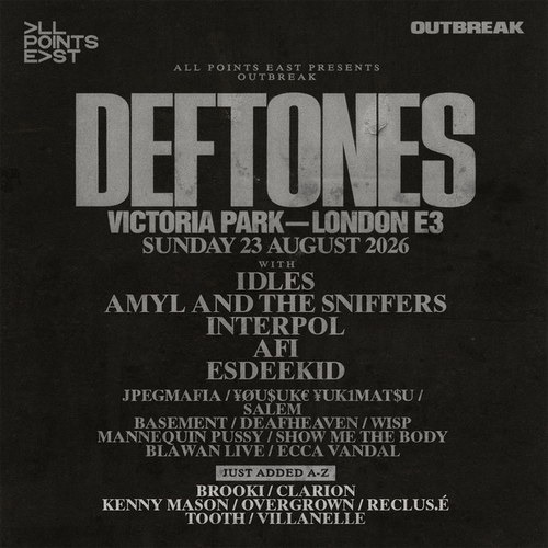 DEFTONES AFI, IDLES, Interpol, Ecca Vandal, EsDeeKid, Tooth, Overgrown, Villanelle, Mannequin Pussy, Brooki, Amyl and the Sniffers, YOSUKE YUKIMATSU, Deafheaven, Clarion, BASMENT, BLAWAN LIVE, RECLUS.É, Show Me the Body, JPEGMAFIA, Kenny Mason, Salem, Wisp X at Victoria Park on 23 August 2026 gig poster