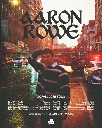 Aaron Rowe UK Fall 2026 Tour Aaron Rowe, Scarlett Loran november 2026 to december 2026 tour poster