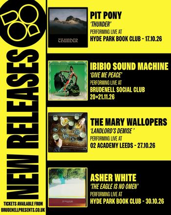 NEW RELEASES Asher White, The Mary Wallopers, Ibibio Sound Machine, Pit Pony october 2026 to november 2026 tour poster
