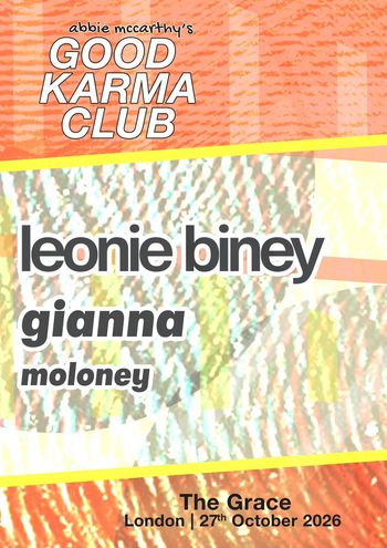 abbie mccarthy's GOOD KARMA CLUB moloney, Leonie Biney, Gianna at The Grace on 27 October 2026 gig poster