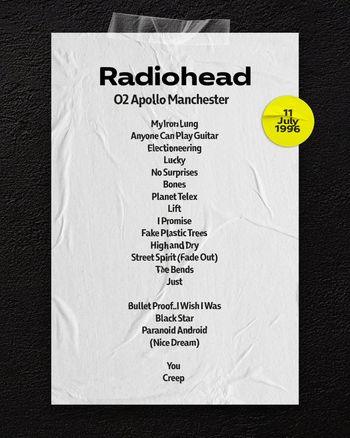 Radiohead at O2 Apollo Manchester on 11 July 1996 gig poster
