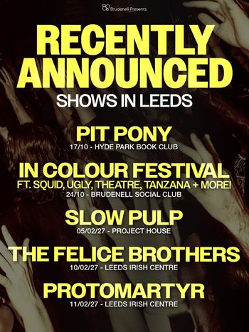 Recently Announced Shows in Leeds Protomartyr, Pit Pony, Slow Pulp, The Felice Brothers, IN COLOUR FESTIVAL at Hyde Park Book Club on 17 October 2026 gig poster