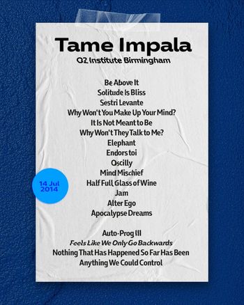 Tame Impala at Q2 Institute on 14 July 2014 gig poster