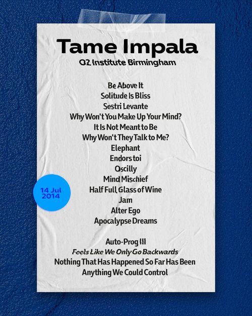 Tame Impala at Q2 Institute on 14 July 2014 gig poster