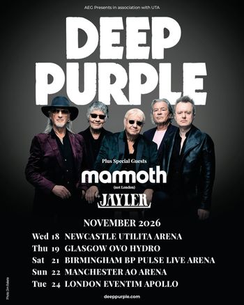 Deep Purple Jayler, Mammoth at BP Pulse Live Arena on 21 November 2026 gig poster