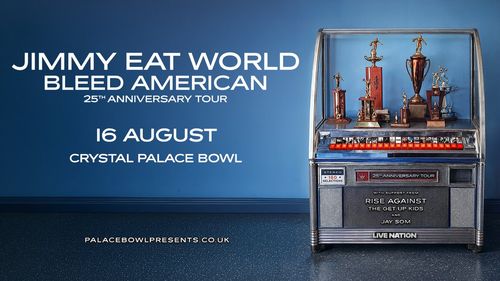 JIMMY EAT WORLD BLEED AMERICAN 25TH ANNIVERSARY TOUR Rise Against, Jimmy Eat World, Jay Som, The Get Up Kids at CRYSTAL PALACE BOWL on 16 August 2026 gig poster
