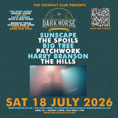 THE DARK HORSE Sunscape, ZERXES, HARRY BRANSON, The Hills, PATCHWORK, Spoils, Big Tree at The Dark Horse on 18 July 2026 gig poster