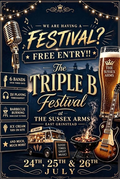 The Triple B Festival at The Sussex Arms 6 Bands july 2026 tour poster