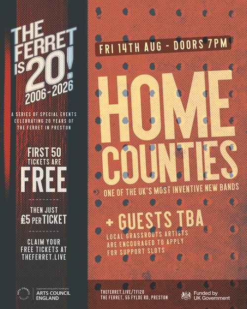 HOME COUNTIES at The Ferret on 14 August 2026 gig poster