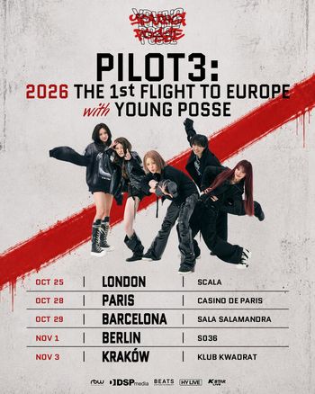 PILOT3: 2026 THE 1st FLIGHT TO EUROPE with YOUNG POSSE YOUNG POSSE october 2026 to november 2026 tour poster