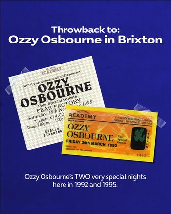 Throwback to: Ozzy Osbourne in Brixton Ozzy Osbourne, Fear Factory march 1992 to november 1995 tour poster