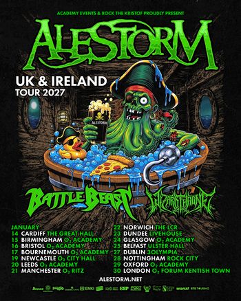 Alestorm UK & Ireland Tour 2027 Battle Beast, Wizardthrone, Alestorm january 2027 tour poster