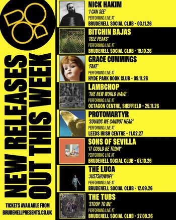 ROO ROK NEW RELEASES OUT THIS WEEK Protomartyr, The Tubs, The Luca, Lambchop, Bitchin Bajas, Nick Hakim, Grace Cummings, Sons of Sevilla september 2026 to february 2027 tour poster