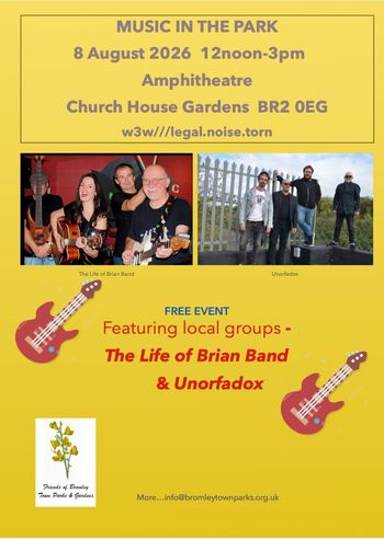 MUSIC IN THE PARK Unorfadox, The Life of Brian Band at Amphitheatre on 8 August 2026 gig poster