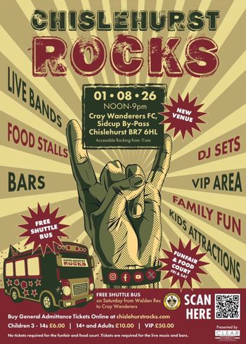 CHISLEHURST ROCKS DJ Sets, Live Bands at Cray Wanderers FC on 1 August 2026 gig poster