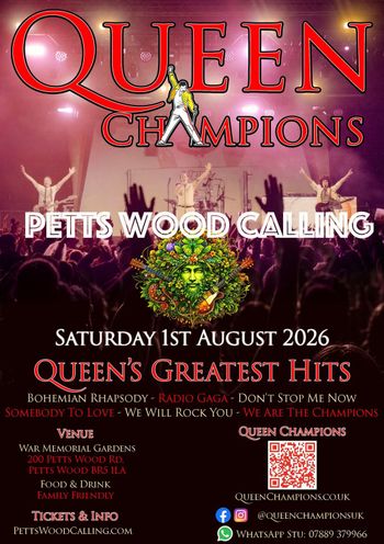 QUEEN Champions at War Memorial Gardens on 1 August 2026 gig poster