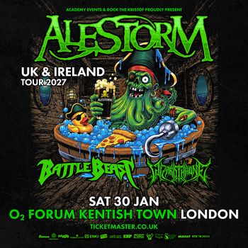 ALESTORM UK & IRELAND TOUR 2027 Battle Beast, Alestorm, Infernalizer at O2 FORUM KENTISH TOWN on 30 January 2027 gig poster