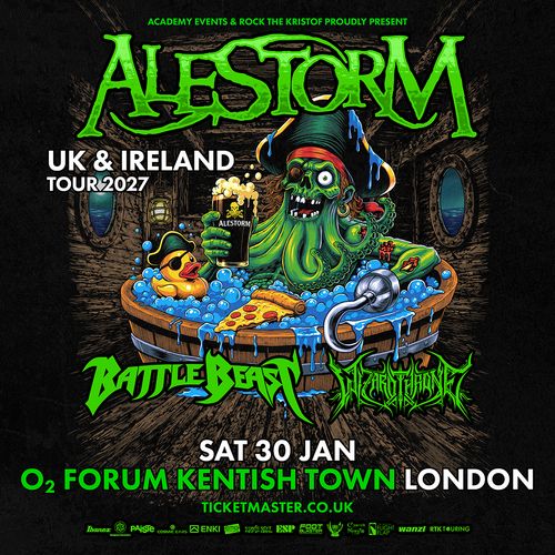 ALESTORM UK & IRELAND TOUR 2027 Battle Beast, Alestorm, Infernalizer at O2 FORUM KENTISH TOWN on 30 January 2027 gig poster
