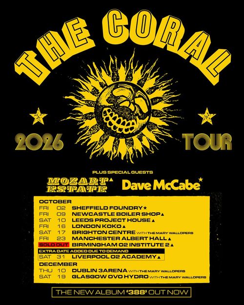 The Coral 2026 Tour The Coral, Mozart Estate, Dave McCabe october 2026 to december 2026 tour poster