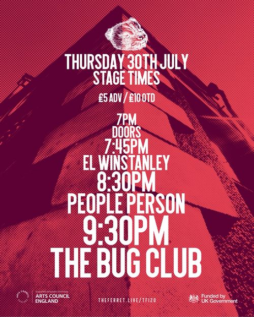 THURSDAY 30TH JULY STAGE TIMES EL WINSTANLEY, PEOPLE PERSON at THE BUG CLUB on 30 July 2026 gig poster