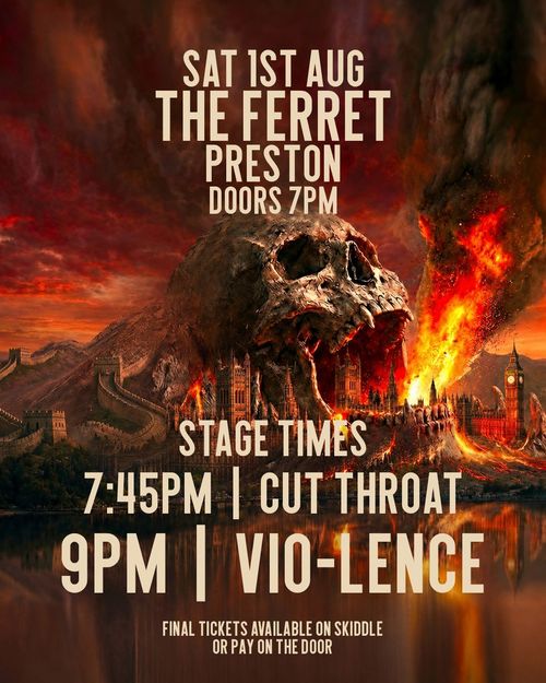 VIO-LENCE - Eruption of Screams Cutthroat, Vio-lence at THE FERRET on 1 August 2026 gig poster