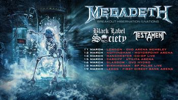 Megadeth - Breakout: Hibernation of the Nations Megadeth, Testament, Black Label Society at Utilita Arena on 15 March 2026 gig poster