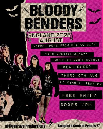 BLOODY BENDERS DEAD SHEEP, Goldfish Don’t Bounce at The Ferret on 6 August 2026 gig poster
