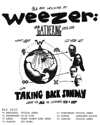 Weezer: The Gathering World Wide with Taking Back Sunday Taking Back Sunday, Weezer may 2027 tour poster