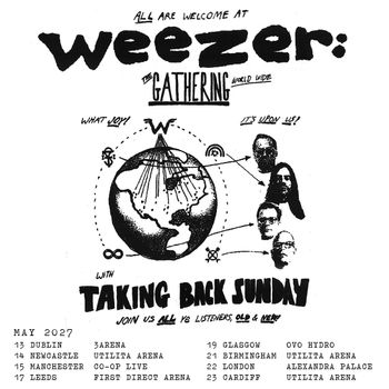 Weezer: The Gathering World Wide with Taking Back Sunday Weezer, Taking Back Sunday may 2027 tour poster