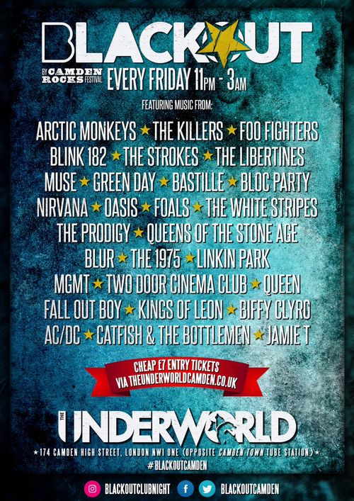 BLACKOUT by Camden Rocks Festival Various Artists at The Underworld on 7 August 2026 gig poster