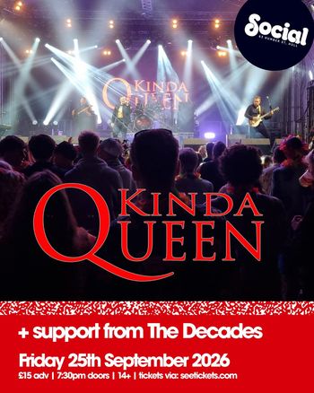 Kinda Queen The Decades at Social on 25 September 2026 gig poster
