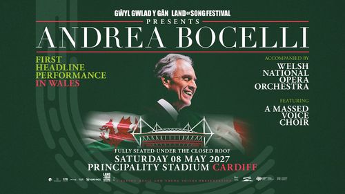 ANDREA BOCELLI at Principality Stadium on 8 May 2027 gig poster