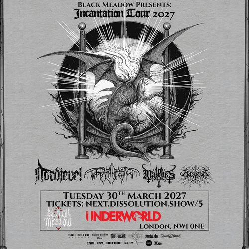 Incantation Tour 2027 Nordfire!, Gravefire, Sorrow, Anguish at The Underworld on 30 March 2027 gig poster